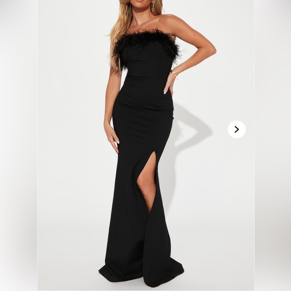 Black gown with feathers